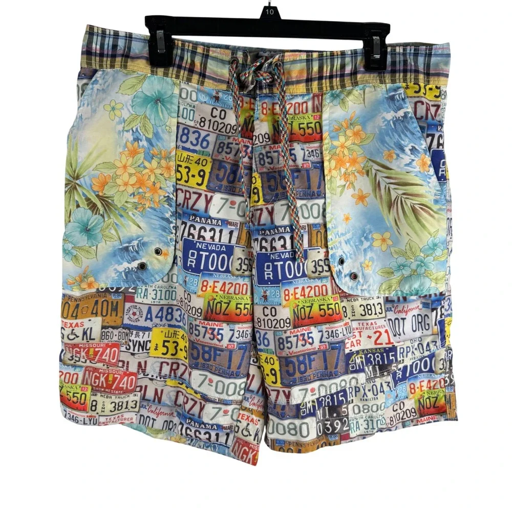 Robert Graham Swim Trunks Mens 36 License Plate Floral Print Board Shorts‎ 9